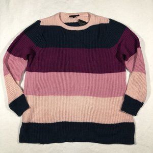 NEW Lane Bryant Womens 14/16 Striped Knit Pullover Sweater Pink Colorblock NWT